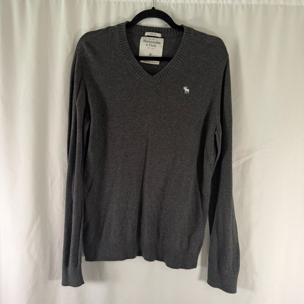 Abercrombie Fitch Cashmere Blend Sweater Men's Medium Grey Muscle Vneck
